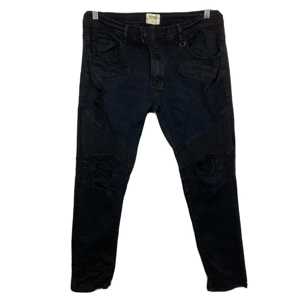 KDNK Jeans Mens‎ Sz 36 Black Cotton Stretch Denim Ripped Distressed Skinny